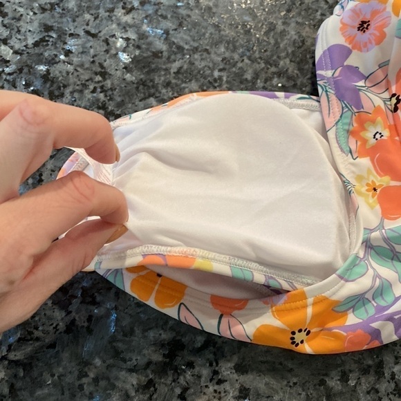 Cap sleeve One Shoulder bikini Top | Medium | Coral & purple - Picture 6 of 8